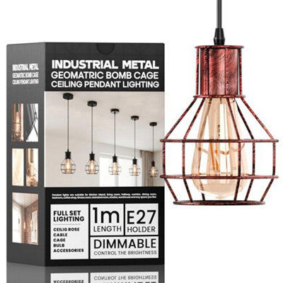 Cage Pendant Ceiling Light,adjustable Hanging Ceiling Lights, Rustic Red Wire Lampshade For Kitchen Bedroom Bar Cafe Hallway - image 1