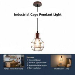 Cage Pendant Ceiling Light,adjustable Hanging Ceiling Lights, Rustic Red Wire Lampshade For Kitchen Bedroom Bar Cafe Hallway - thumbnail 3