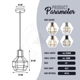 Cage Pendant Ceiling Light,adjustable Hanging Ceiling Lights, Rustic Red Wire Lampshade For Kitchen Bedroom Bar Cafe Hallway - thumbnail 2