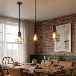 Cage Pendant Ceiling Light,adjustable Hanging Ceiling Lights, Rustic Red Wire Lampshade For Kitchen Bedroom Bar Cafe Hallway - thumbnail 9