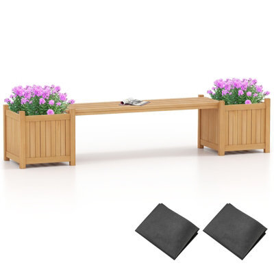 Gainoom 3-In-1 Outdoor Natural Planter Box W/bench 2-Person Outdoor Bench With 2 Side Garden Beds Mini Patio Bench Seat - image 1