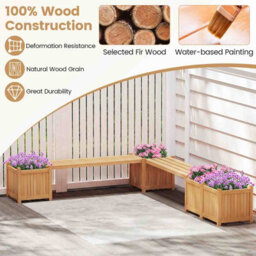 Gainoom 3-In-1 Outdoor Natural Planter Box W/bench 2-Person Outdoor Bench With 2 Side Garden Beds Mini Patio Bench Seat - thumbnail 8