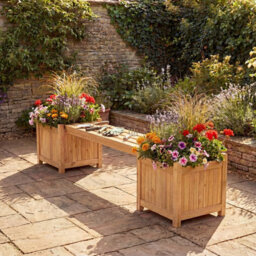 Gainoom 3-In-1 Outdoor Natural Planter Box W/bench 2-Person Outdoor Bench With 2 Side Garden Beds Mini Patio Bench Seat - thumbnail 4