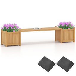 Gainoom 3-In-1 Outdoor Natural Planter Box W/bench 2-Person Outdoor Bench With 2 Side Garden Beds Mini Patio Bench Seat - thumbnail 1
