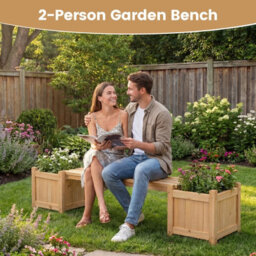 Gainoom 3-In-1 Outdoor Natural Planter Box W/bench 2-Person Outdoor Bench With 2 Side Garden Beds Mini Patio Bench Seat - thumbnail 6