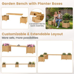Gainoom 3-In-1 Outdoor Natural Planter Box W/bench 2-Person Outdoor Bench With 2 Side Garden Beds Mini Patio Bench Seat - thumbnail 7