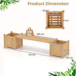 Gainoom 3-In-1 Outdoor Natural Planter Box W/bench 2-Person Outdoor Bench With 2 Side Garden Beds Mini Patio Bench Seat - thumbnail 2