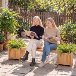 Gainoom 3-In-1 Outdoor Natural Planter Box W/bench 2-Person Outdoor Bench With 2 Side Garden Beds Mini Patio Bench Seat - thumbnail 3