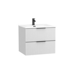 Royal Bathrooms Evora 700mm Matt White Fluted Wall Hung Bathroom Vanity Unit 2 Drawer With Ceramic Basin & Matt Black Handles - thumbnail 6