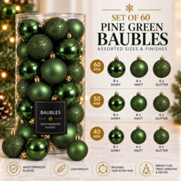 Decoris 60 Pine Green Baubles Shatterproof Christmas Tree Hanging Decor - thumbnail 4