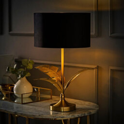 Valuelights Christina Black Velvet And Gold Inner Shade Gold Palm Leaf Table Lamp With Bulb - thumbnail 5