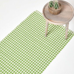 Homescapes Cotton Gingham Check Rug Hand Woven Green White, 66 X 200 Cm - thumbnail 1