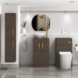 Royal Bathrooms 500mm Floor Standing Vanity Unit 2 Door Grey Elm & Countertop Basin - Breeze With Brushed Brass Handle - thumbnail 2