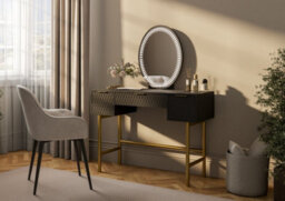 Contemporary Hotel 3 Drawer Dressing Table With Mirror In Black And Gold - thumbnail 2