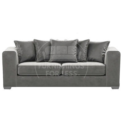Furnishings For Less UK Ella Boxed Arm Plush Velvet  Fabric 3 Seater Sofa Grey