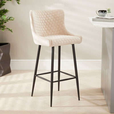 The Furniture Market Paloma Champagne Velvet 4 X Bar Stool 76Cm Seat Height Honeycomb Stitch Wing Back Design Black Metal Legs Modern Style Upholstered - image 1