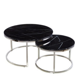 Mihomeuk Lara Black Marble Round Nest Of Coffee Tables With Chrome Silver Legs - thumbnail 2