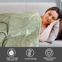 Schallen Luxury Waffle Soft Heated Warm Throw Over Blanket With Timer & 10 Heat Settings - Waffle Sage Green - thumbnail 3