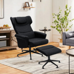 Living And Home Armchair Set Black Faux Leather Upholstered Swivel Seat Armchair Recliner Chair Sofa Chair With Footstool
