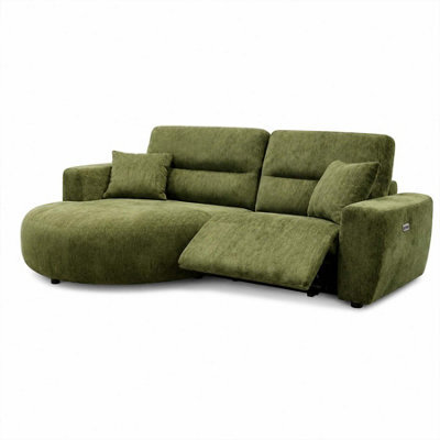 Furnishings For Less UK Denton Green Left Hand Electric Recliner Chaise Sofa Chenille Fabric - image 1