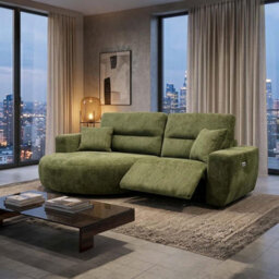Furnishings For Less UK Denton Green Left Hand Electric Recliner Chaise Sofa Chenille Fabric - thumbnail 3