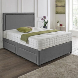 Dining Tables Seoul Matching Headboard Divan Set, 2 Drawer On Same Side With Sprung 1500 Comfort Mattress - Damask Fabric Grey - King - thumbnail 1