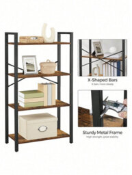 LEDREM 4-Tier Storage Shelf, Freestanding Bookcase For Home Office, Living Room, Industrial, Rustic Brown And Black - thumbnail 8