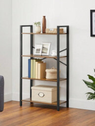 LEDREM 4-Tier Storage Shelf, Freestanding Bookcase For Home Office, Living Room, Industrial, Rustic Brown And Black - thumbnail 2