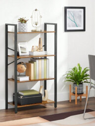 LEDREM 4-Tier Storage Shelf, Freestanding Bookcase For Home Office, Living Room, Industrial, Rustic Brown And Black - thumbnail 1