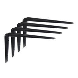 Pluto Black Metal Steel Shelf Wall Brackets 82mm X 120mm X 25mm - 16 Pack