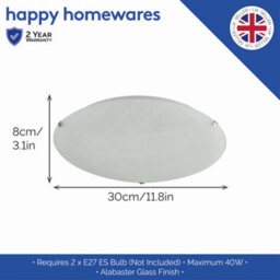 Happy Homewares Traditional White Alabaster Circular Glass Ip20 Flush Ceiling Light Fitting - thumbnail 5