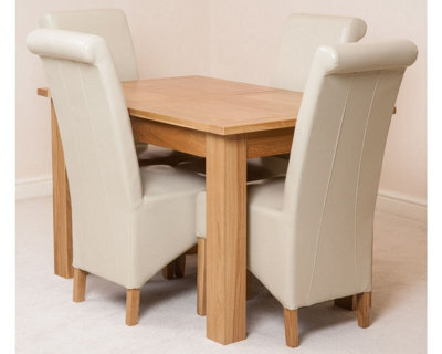 That's Furniture Hampton 120Cm - 160Cm Oak Extending Dining Table And 4 Chairs Dining Set With Montana Ivory Leather Chairs - image 1