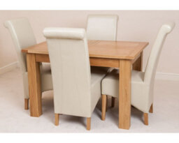 That's Furniture Hampton 120Cm - 160Cm Oak Extending Dining Table And 4 Chairs Dining Set With Montana Ivory Leather Chairs - thumbnail 2