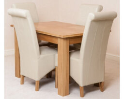 That's Furniture Hampton 120Cm - 160Cm Oak Extending Dining Table And 4 Chairs Dining Set With Montana Ivory Leather Chairs - thumbnail 1