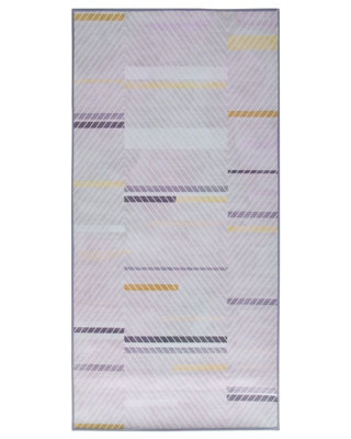 Beliani Grey Polyester Rug 80 X 150 Cm - Low Pile Modern Abstract Linear Pattern With Yellow Accents - image 1