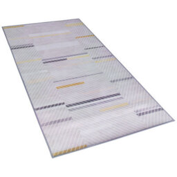 Beliani Grey Polyester Rug 80 X 150 Cm - Low Pile Modern Abstract Linear Pattern With Yellow Accents - thumbnail 3