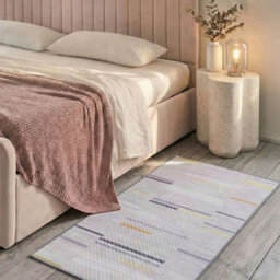 Beliani Grey Polyester Rug 80 X 150 Cm - Low Pile Modern Abstract Linear Pattern With Yellow Accents - thumbnail 2