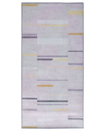 Beliani Grey Polyester Rug 80 X 150 Cm - Low Pile Modern Abstract Linear Pattern With Yellow Accents - thumbnail 1