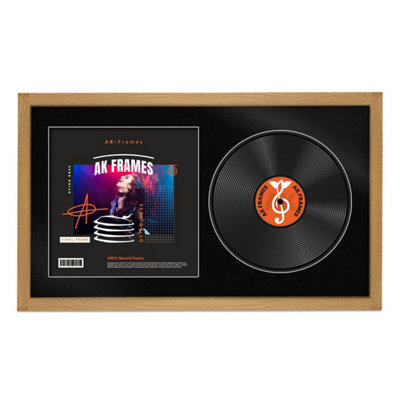 "30X17"" Oak Sleek Vinyl Record Frame With Black Mount For 12 Inch Lp Album Cover & Disc - Ak Frames" - image 1