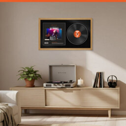 "30X17"" Oak Sleek Vinyl Record Frame With Black Mount For 12 Inch Lp Album Cover & Disc - Ak Frames" - thumbnail 8