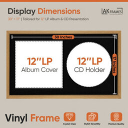 "30X17"" Oak Sleek Vinyl Record Frame With Black Mount For 12 Inch Lp Album Cover & Disc - Ak Frames" - thumbnail 2