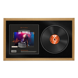 "30X17"" Oak Sleek Vinyl Record Frame With Black Mount For 12 Inch Lp Album Cover & Disc - Ak Frames" - thumbnail 1