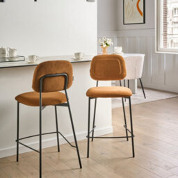 Wyld And Coco Lux Velvet Bar Chairs Set Of 2, Golden Brown Velvet Upholstery, Black Iron Frame - thumbnail 2