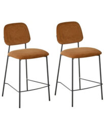 Wyld And Coco Lux Velvet Bar Chairs Set Of 2, Golden Brown Velvet Upholstery, Black Iron Frame - thumbnail 1