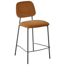 Wyld And Coco Lux Velvet Bar Chairs Set Of 2, Golden Brown Velvet Upholstery, Black Iron Frame - thumbnail 3