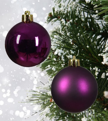 Decoris 4X 12 Fig Purple Christmas Tree Baubles Shatterproof Hanging Decorations 6Cm Round - image 1