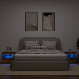 Berkfield Bedside Cabinets With Led Lights 2 Pcs Smoked Oak 50X40X45 Cm - thumbnail 4
