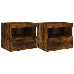 Berkfield Bedside Cabinets With Led Lights 2 Pcs Smoked Oak 50X40X45 Cm - thumbnail 2