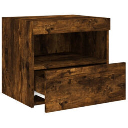 Berkfield Bedside Cabinets With Led Lights 2 Pcs Smoked Oak 50X40X45 Cm - thumbnail 8