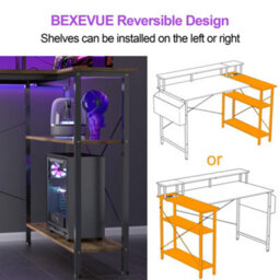 Bexevue Brown L-Shaped Gaming Desk With Power Outlets And Led, 120X70Cm Computer Desk Table With Reversible Storage Shelves - thumbnail 7